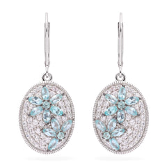 Par de Brinco em Prata 925 Floral com Apatitas e Zircônias