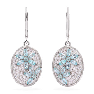 Par de Brinco em Prata 925 Floral com Apatitas e Zircônias