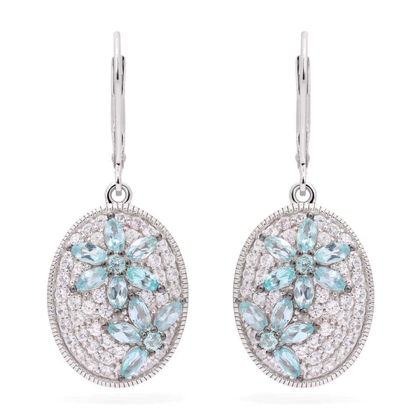 Par de Brinco em Prata 925 Floral com Apatitas e Zircônias