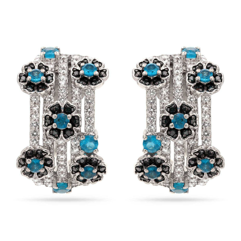 Par de Brinco em Prata 925 com Flores Apatitas Neon e Zirconias