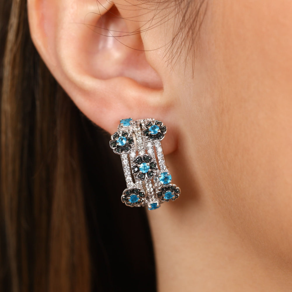 Par de Brinco em Prata 925 com Flores Apatitas Neon e Zirconias