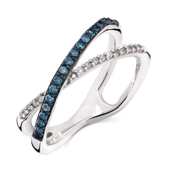 Anel em Prata 925 com Diamantes Azuis e Brancos