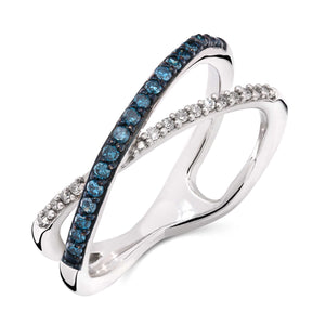 Anel em Prata 925 com Diamantes Azuis e Brancos