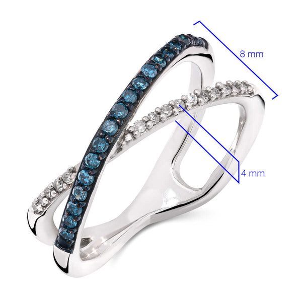 Anel em Prata 925 com Diamantes Azuis e Brancos