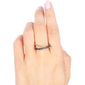 Anel em Prata 925 com Diamantes Azuis e Brancos