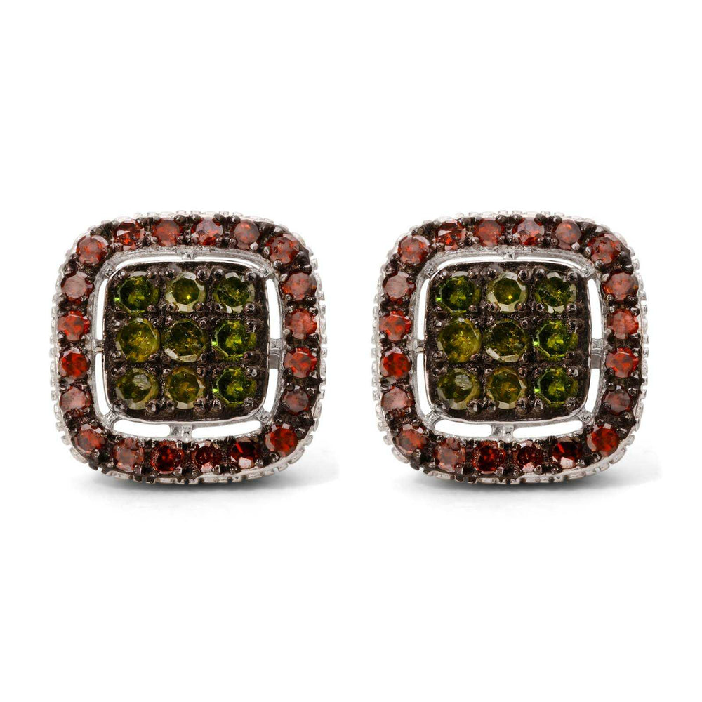 Par de Brinco em Prata 925 Quadrado com Diamantes Verdes e Vermelhos