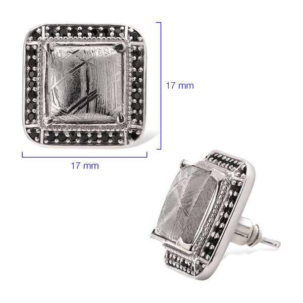 Par de Brinco em Prata 925 com Meteorito e Black Spinel