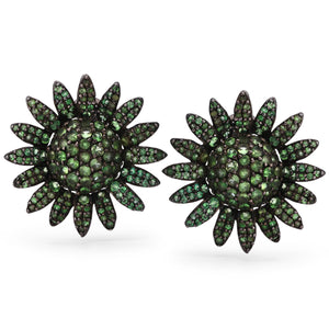Par de Brinco em Prata Luxo Flor com Granadas Verdes