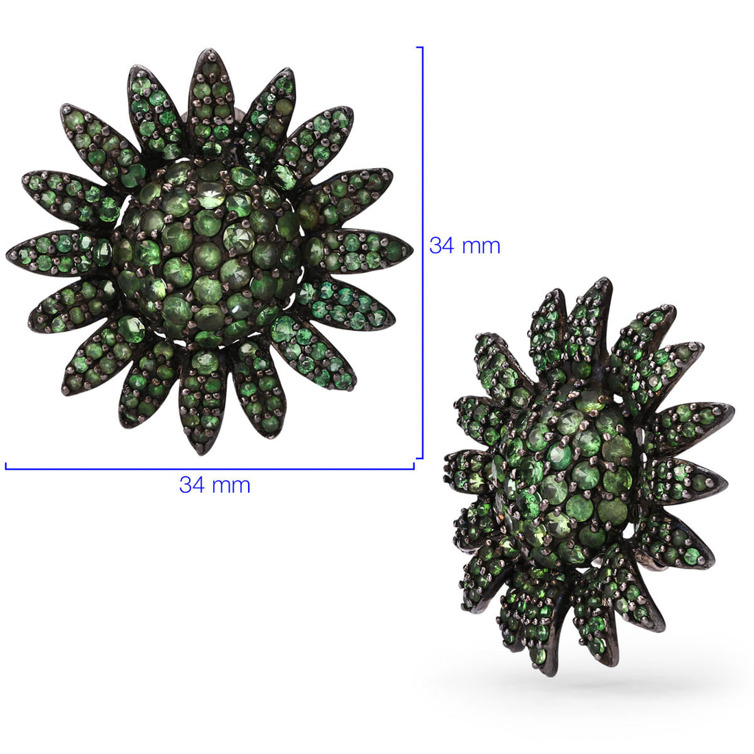 Par de Brinco em Prata Luxo Flor com Granadas Verdes
