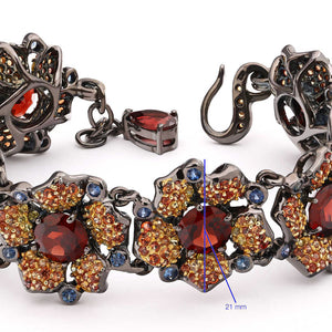 Pulseira Linha Premium em Prata 925 com Granadas e Safiras Coloridas