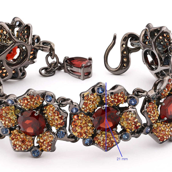Pulseira Linha Premium em Prata 925 com Granadas e Safiras Coloridas