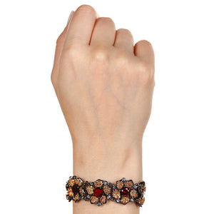 Pulseira Linha Premium em Prata 925 com Granadas e Safiras Coloridas