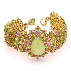 Pulseira Linha Premium em Prata 925 com Prenita, Peridotos e Safiras Rosas