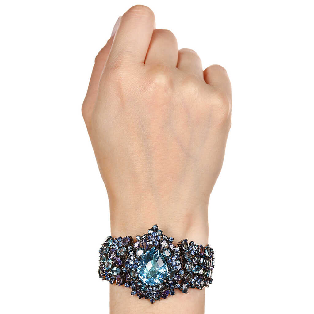 Pulseira Linha Premium em Prata 925 com Topazios Azuis, Safiras Azuis e Tanzanitas