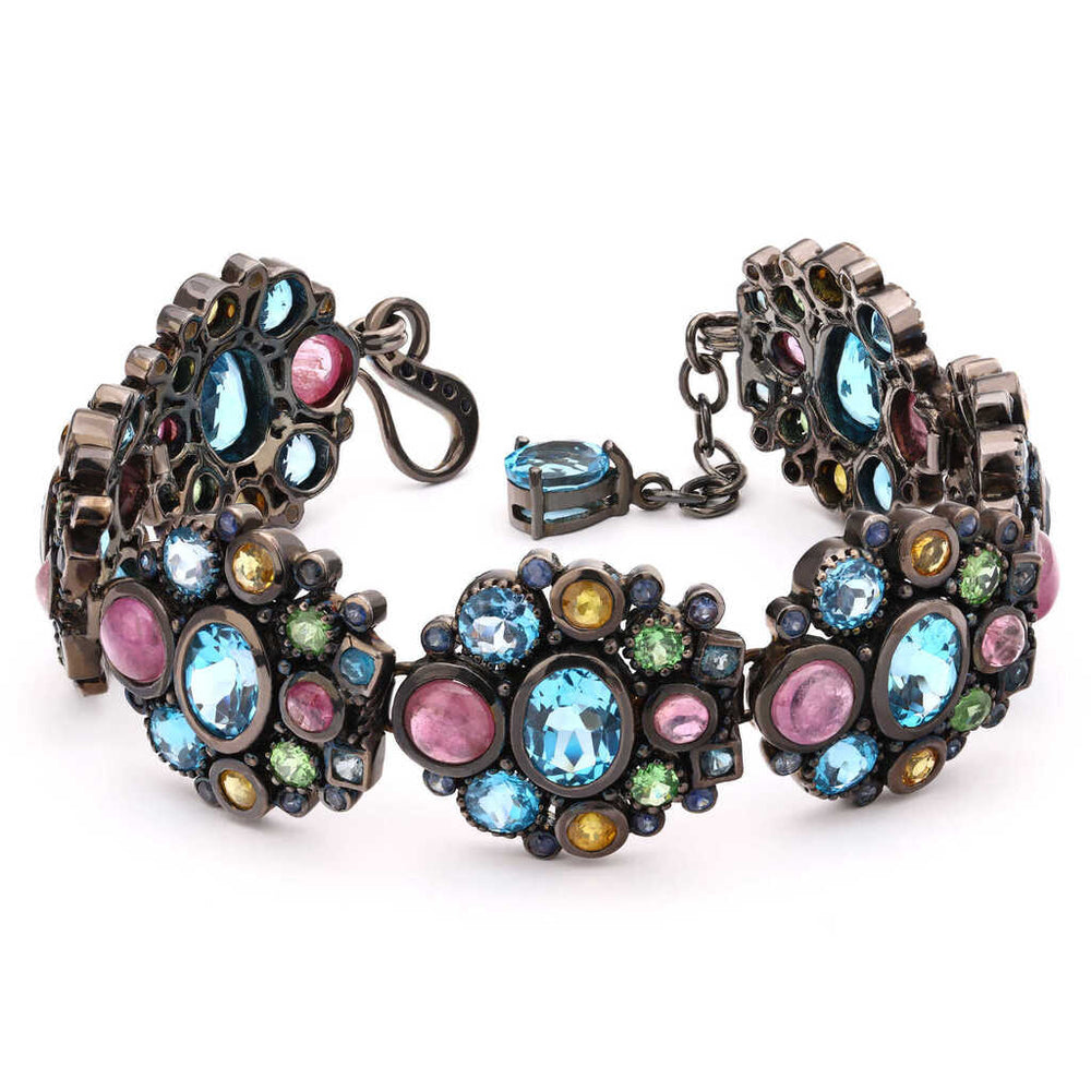 Pulseira Linha Premium em Prata 925 com Safiras, Citrinos, Granadas eTopázios London Blue