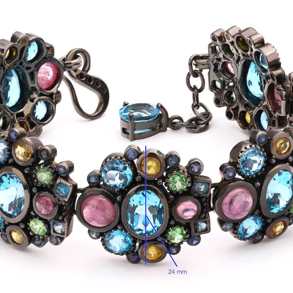 Pulseira Linha Premium em Prata 925 com Safiras, Citrinos, Granadas eTopázios London Blue