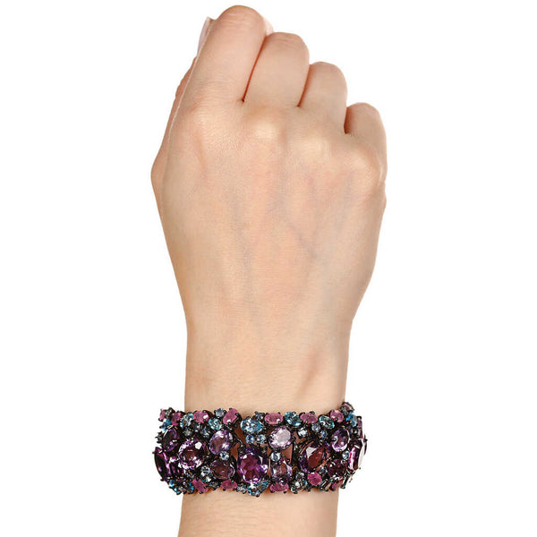 Pulseira Linha Premium em Prata 925 com Ametistas, Safiras, Topázios
