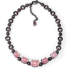 Colar Linha Premium com Prata 925 com Quartzo Rosa e Safiras
