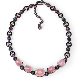 Colar Linha Premium com Prata 925 com Quartzo Rosa e Safiras
