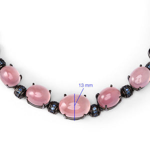 Colar Linha Premium com Prata 925 com Quartzo Rosa e Safiras