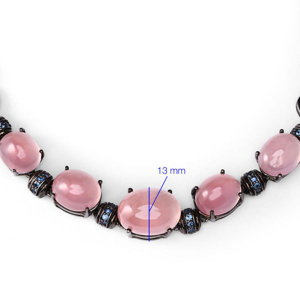 Colar Linha Premium com Prata 925 com Quartzo Rosa e Safiras