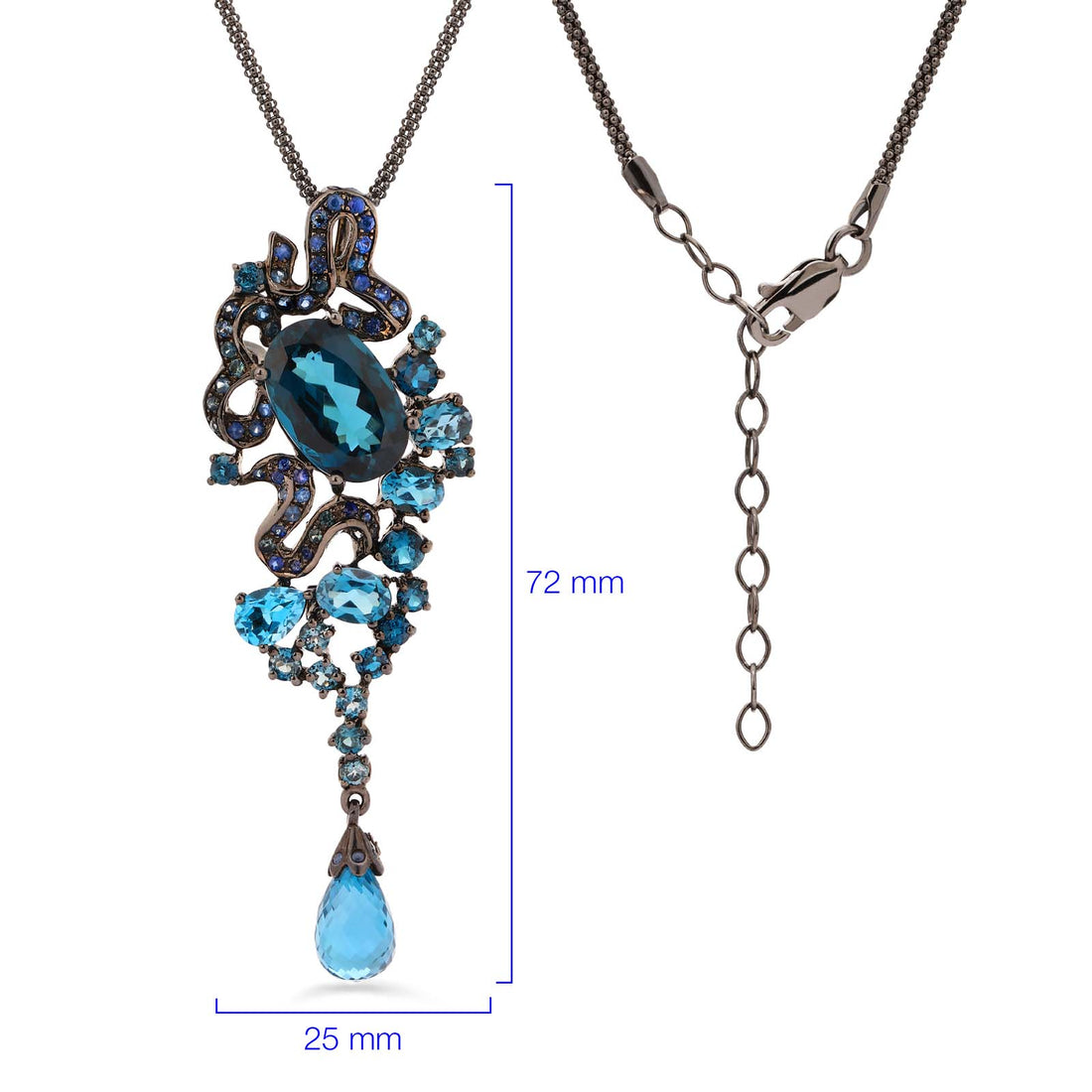Pingente Linha Premium em Prata 925 Safiras Azuis e 19 Topazios London Blue Aprox. 19,65 cts