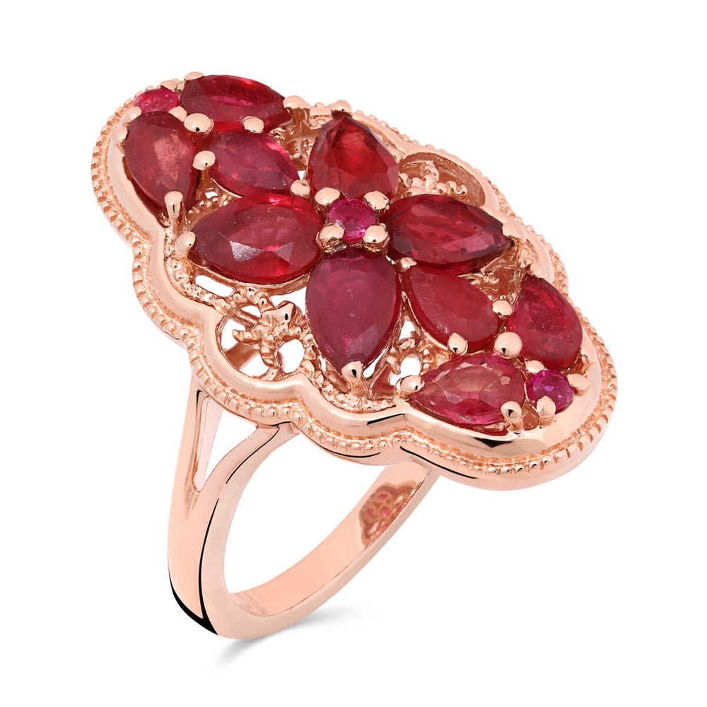 Anel de Prata Floral com Rubis Aprox. 3 cts