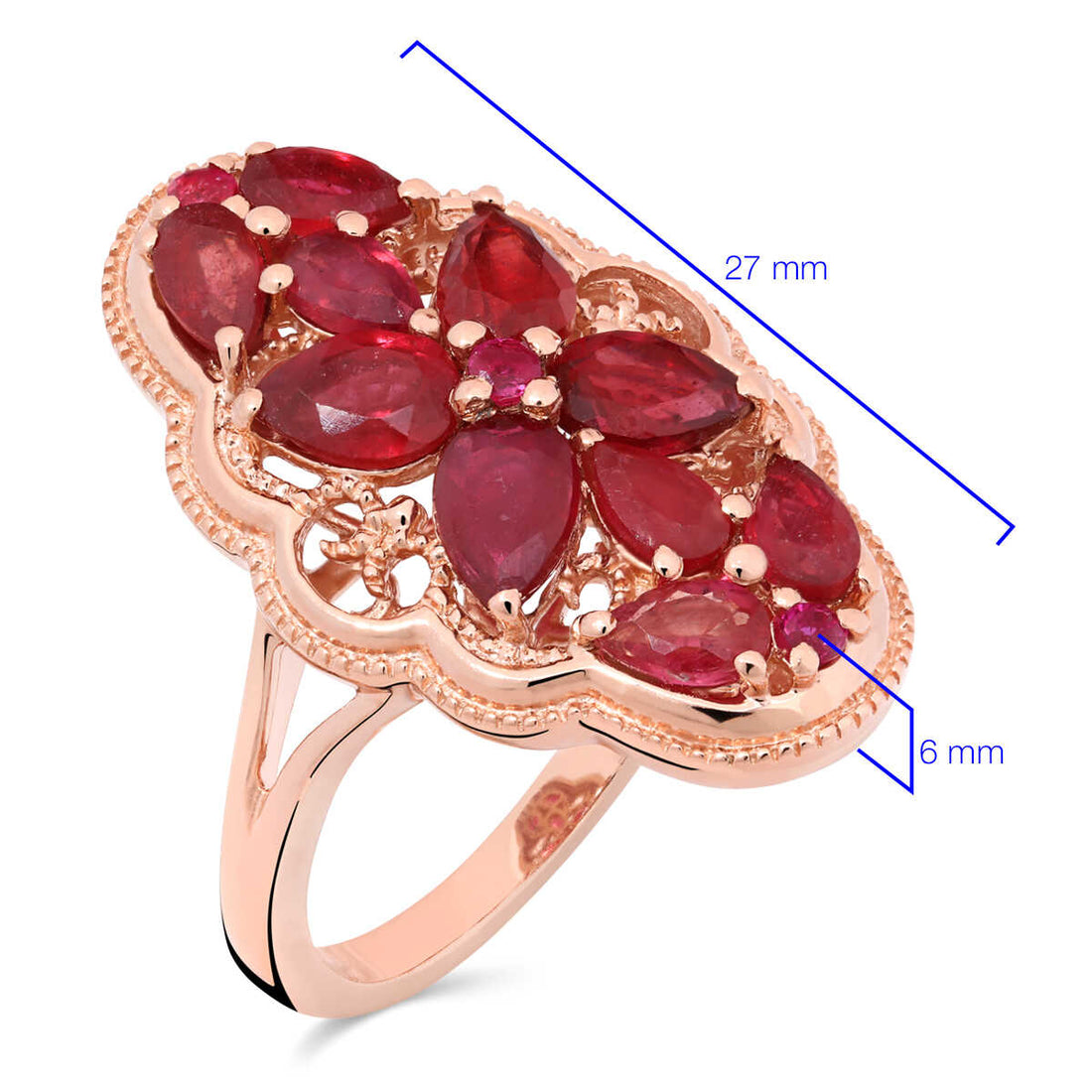 Anel de Prata Floral com Rubis Aprox. 3 cts