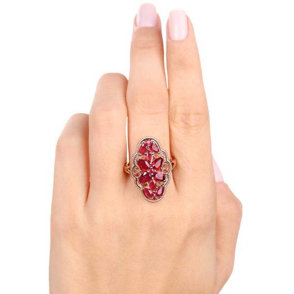 Anel de Prata Floral com Rubis Aprox. 3 cts