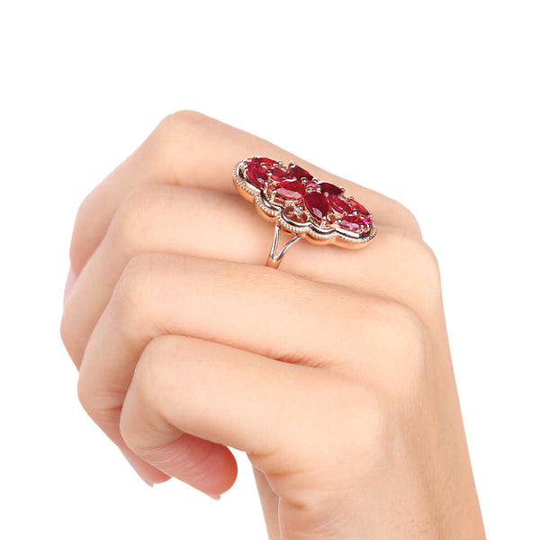 Anel de Prata Floral com Rubis Aprox. 3 cts