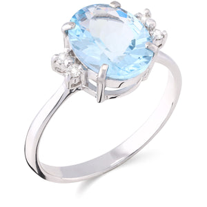 176096 - Anel em Ouro Branco 18k com Agua Marinha Oval e Diamantes Aprox. 2,74 cts