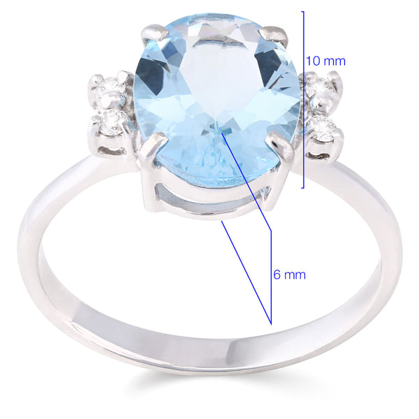 176096 - Anel em Ouro Branco 18k com Agua Marinha Oval e Diamantes Aprox. 2,74 cts