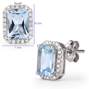 176109-Par de Brinco em Ouro Branco com Água Marinha e Diamantes
