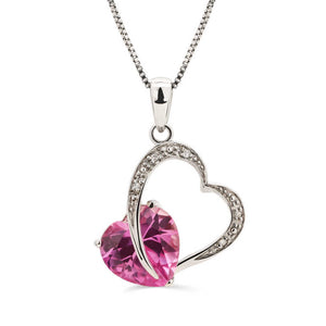 Pingente de Prata 925 com Safira Man Made Pink e Diamantes