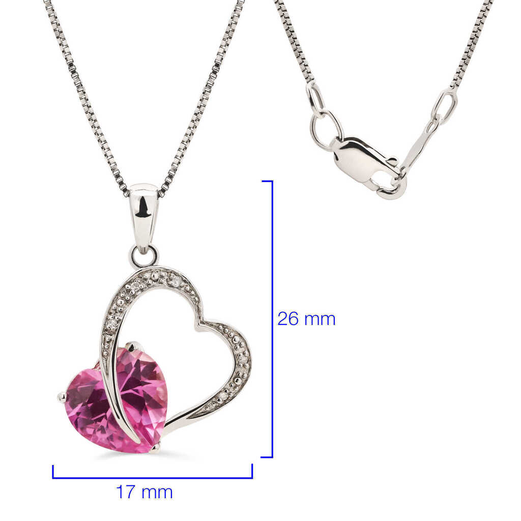 Pingente de Prata 925 com Safira Man Made Pink e Diamantes
