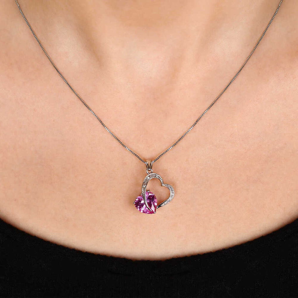 Pingente de Prata 925 com Safira Man Made Pink e Diamantes