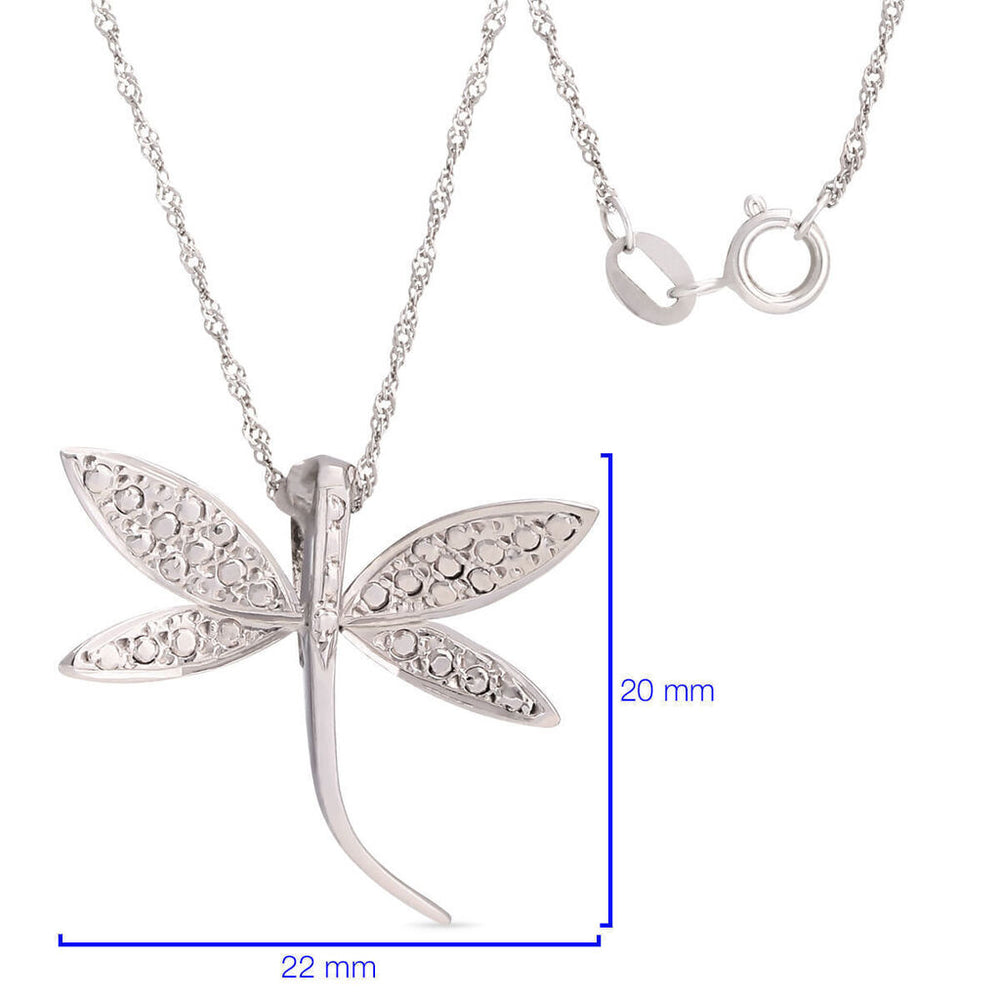 Par de Brinco e Pingente Libelula em Ouro Branco 18k Com Efeito Diamantado