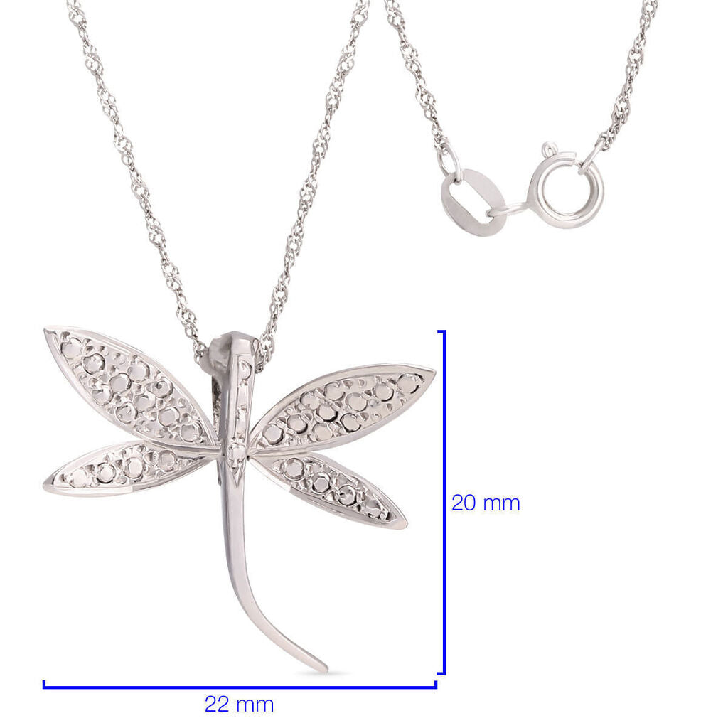 Par de Brinco e Pingente Libelula em Ouro Branco 18k Com Efeito Diamantado