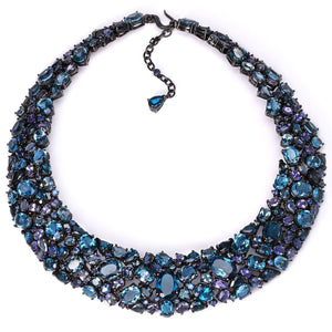 Colar em Prata Luxo com Safiras Azuis, Kianites, Topazios London Blue e Tanzanitas