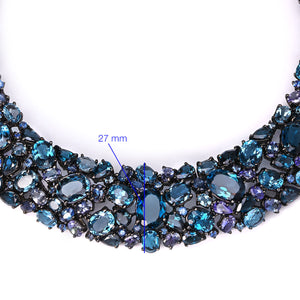 Colar em Prata Luxo com Safiras Azuis, Kianites, Topazios London Blue e Tanzanitas