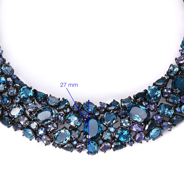 Colar em Prata Luxo com Safiras Azuis, Kianites, Topazios London Blue e Tanzanitas