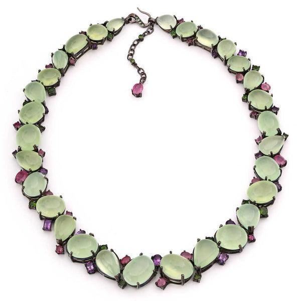 Colar em Prata Luxo com Prenitas, Ametistas, Chormediopsides e Safiras Rosas Aprox. 387,30 cts