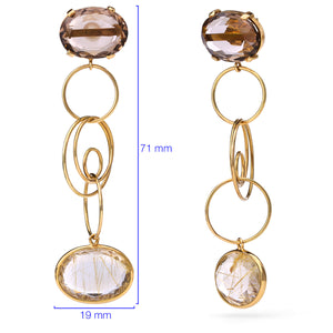 Brinco em Ouro Amarelo 18K com Topázio Fumê e Quartzo Rutilado