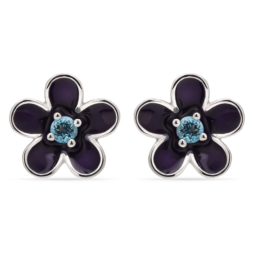 Par de Brinco em Prata 925 Florzinha de Mina Azul e Topazio Azul