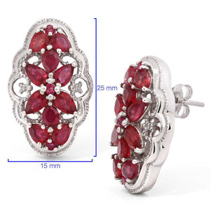 Par de Brinco em Prata 925 Floral com Rubis