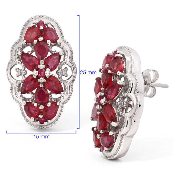 Par de Brinco em Prata 925 Floral com Rubis