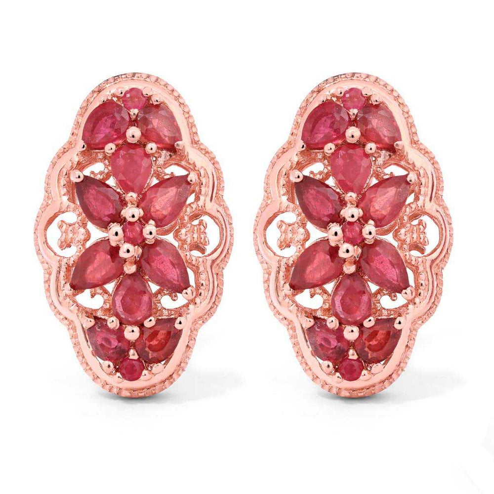 Par de Brinco em Prata 925 Floral com Rubis