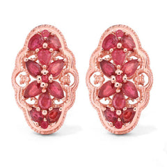 Par de Brinco em Prata 925 Floral com Rubis