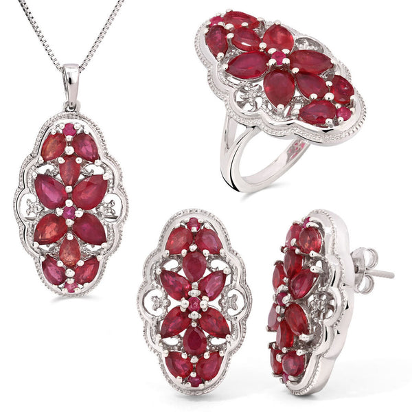 Conjunto em Prata Floral com Rubis