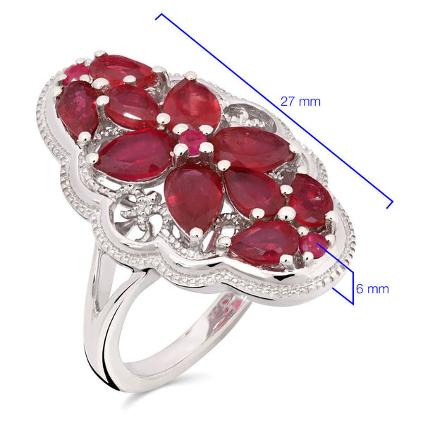 Conjunto em Prata Floral com Rubis